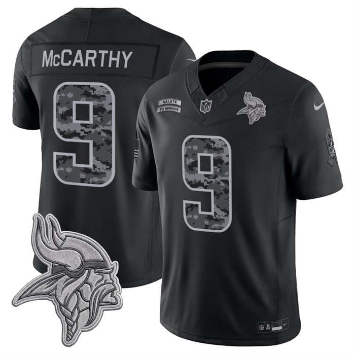 Men's Minnesota Vikings #9 J.J. McCarthy Black F.U.S.E. 2026 Salute to Service Limited Stitched Football Jersey