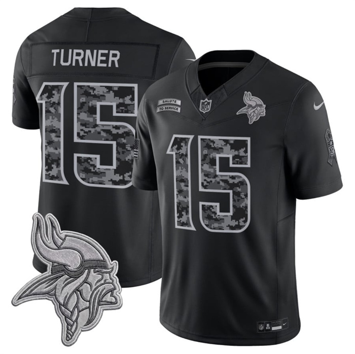 Men's Minnesota Vikings #15 Dallas Turner Black F.U.S.E. 2026 Salute to Service Limited Stitched Football Jersey