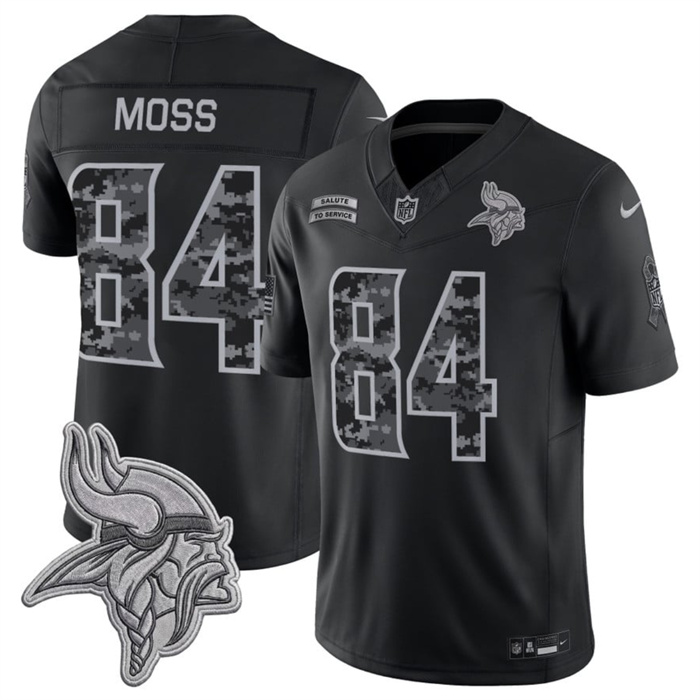 Men's Minnesota Vikings #84 Randy Moss Black F.U.S.E. 2026 Salute to Service Limited Stitched Football Jersey