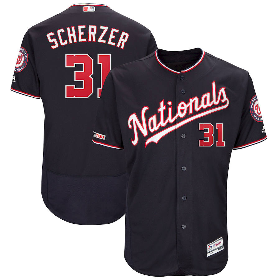 Washington Nationals #31 Max Scherzer Majestic Alternate Authentic Collection Flex Base Player Jersey Navy