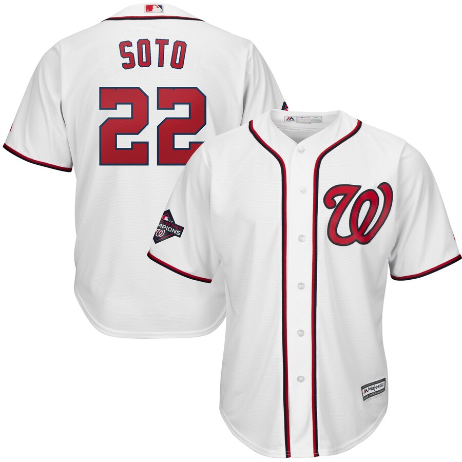 Washington Nationals #22 Juan Soto Majestic 2019 World Series Champions Home Big & Tall Cool Base Player Jersey White