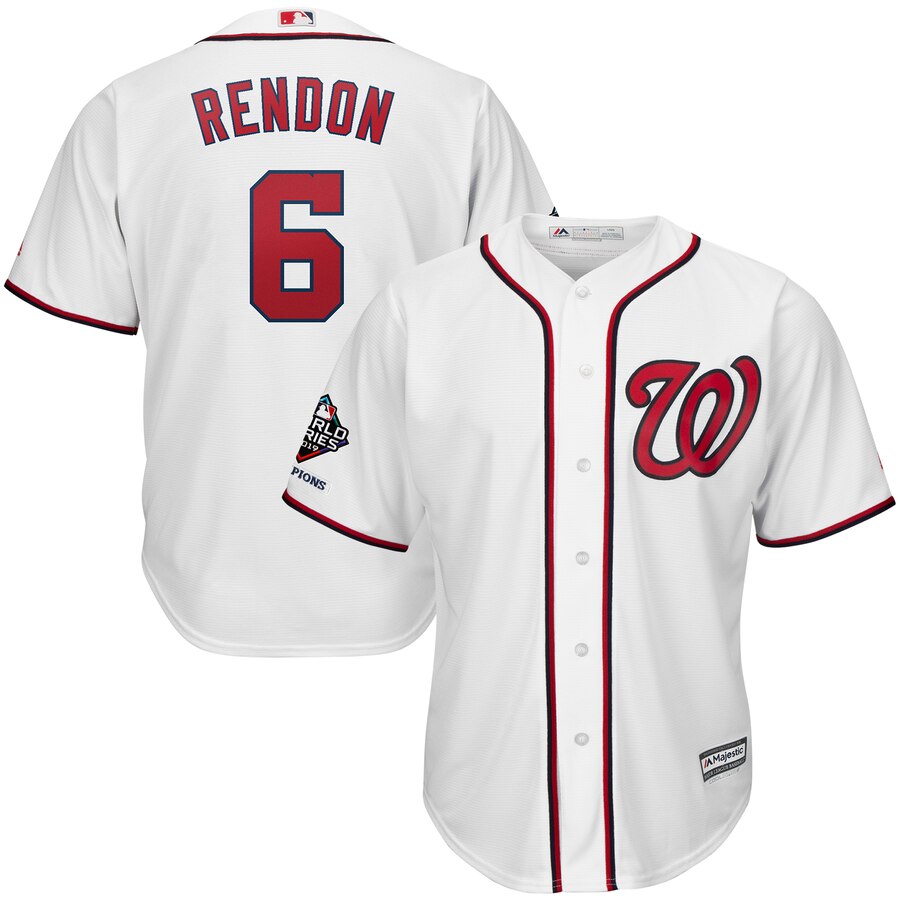 Washington Nationals #6 Anthony Rendon Majestic 2019 World Series Champions Home Official Cool Base Bar Patch Player Jersey White