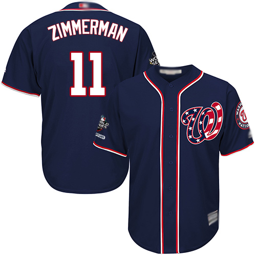 Nationals #11 Ryan Zimmerman Navy Blue New Cool Base 2019 World Series Champions Stitched MLB Jersey