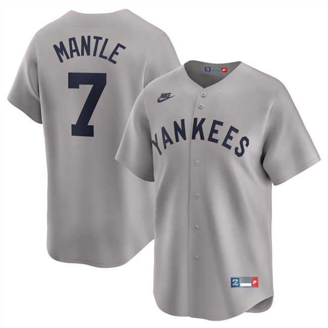 Men's New York Yankees #7 Mickey Mantle Gray Cooperstown Collection Limited Stitched Baseball Jersey