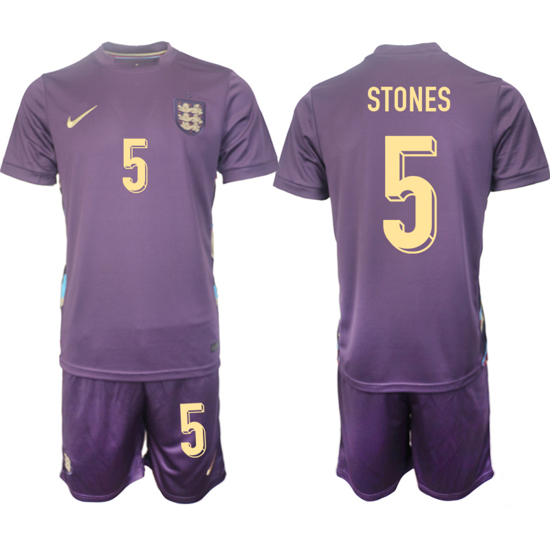 Men's England #5 John Stones 2024-25 Purple Away Soccer Jersey Suit