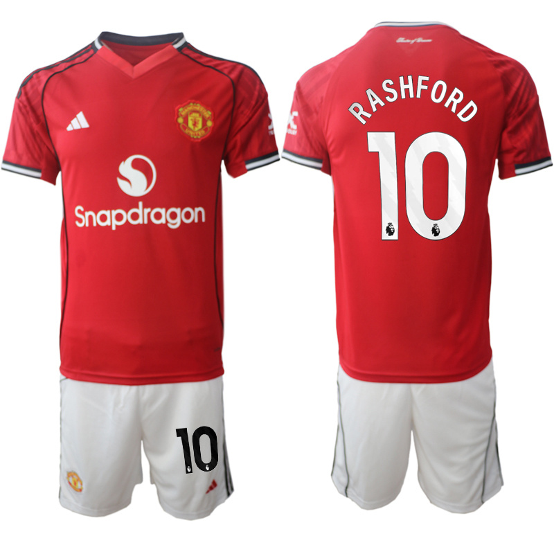 Men's Manchester United #10 Marcus Rashford 2025/26 Red Home Soccer Jersey Suit