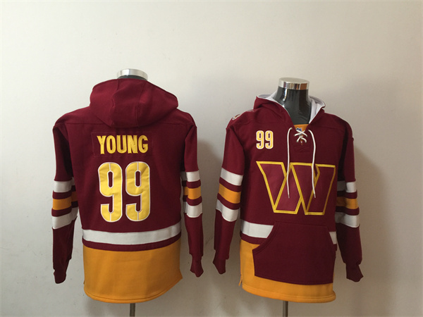 Men's Washington Commanders #99 Chase Young Burgundy Lace-Up Pullover Hoodie Men's Washington Commanders #99 Chase Young Burgundy Lace-Up Pullover Hoodie