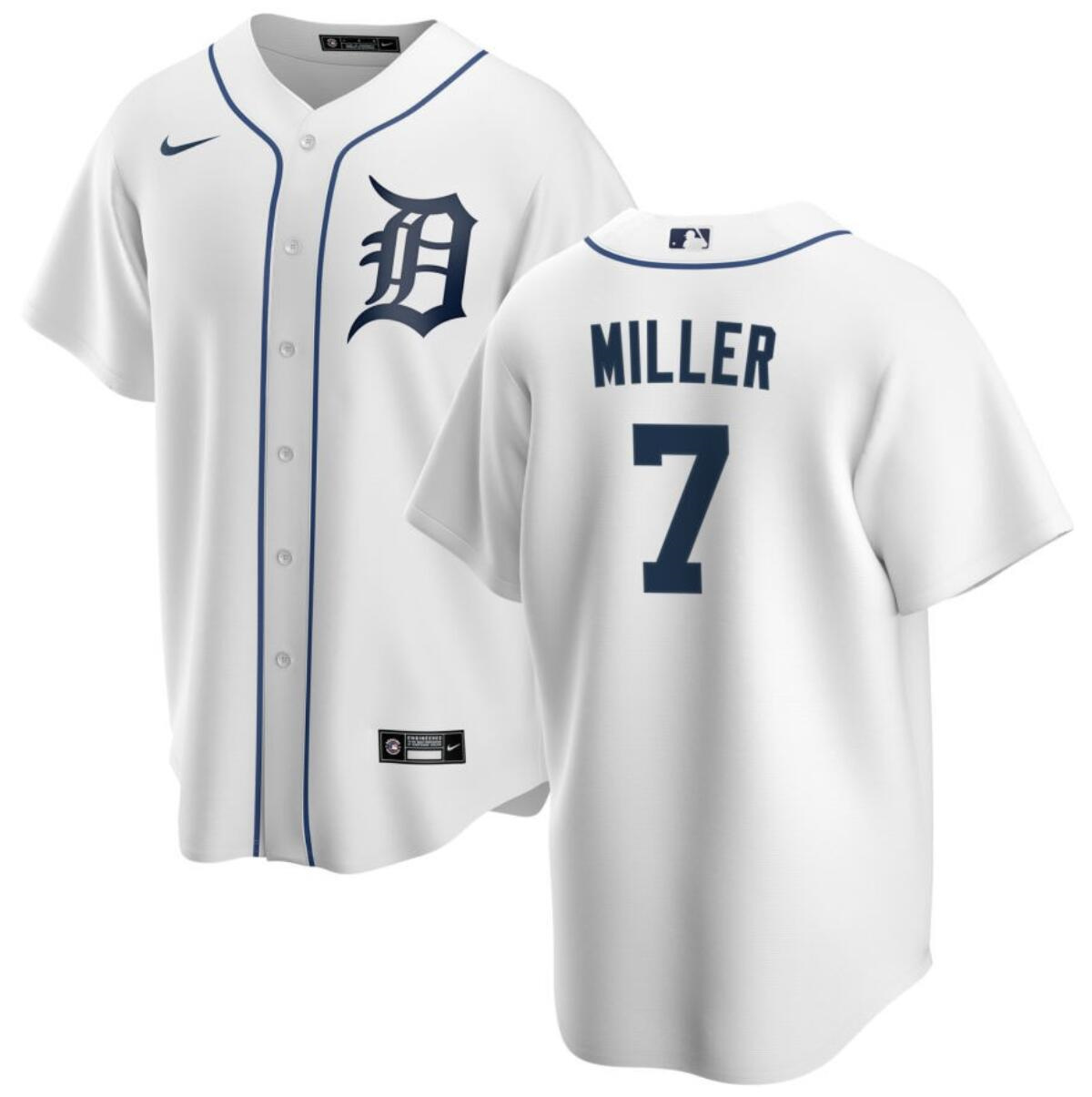 Men's Detroit Tigers #7 Shelby Miller Stitched White Cool Base Baseball Jersey