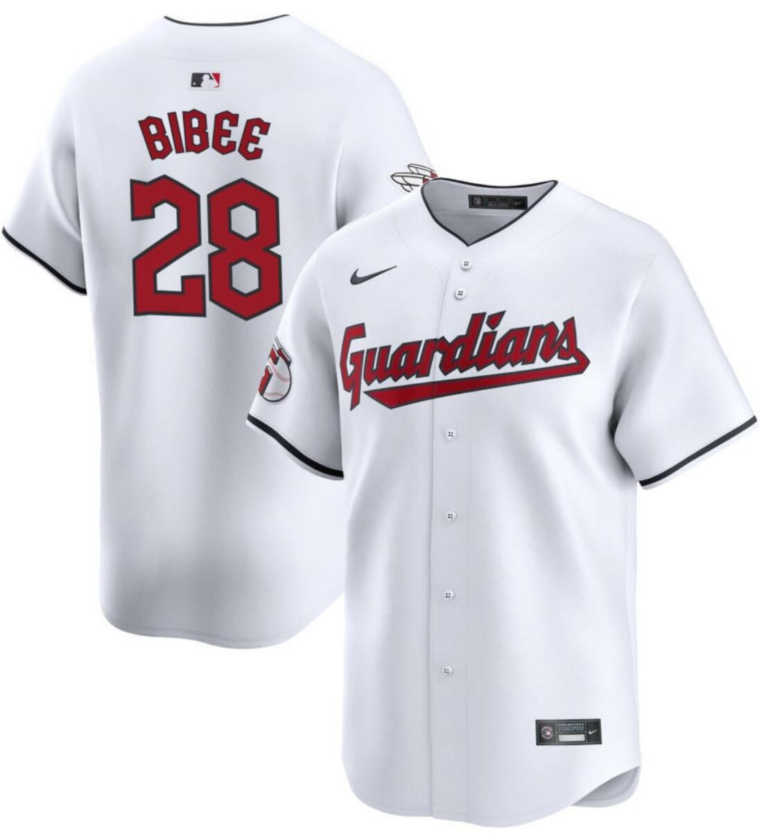 Men's Cleveland Guardians #28 Tanner Bibee Stitched White Cool Base Baseball Jersey