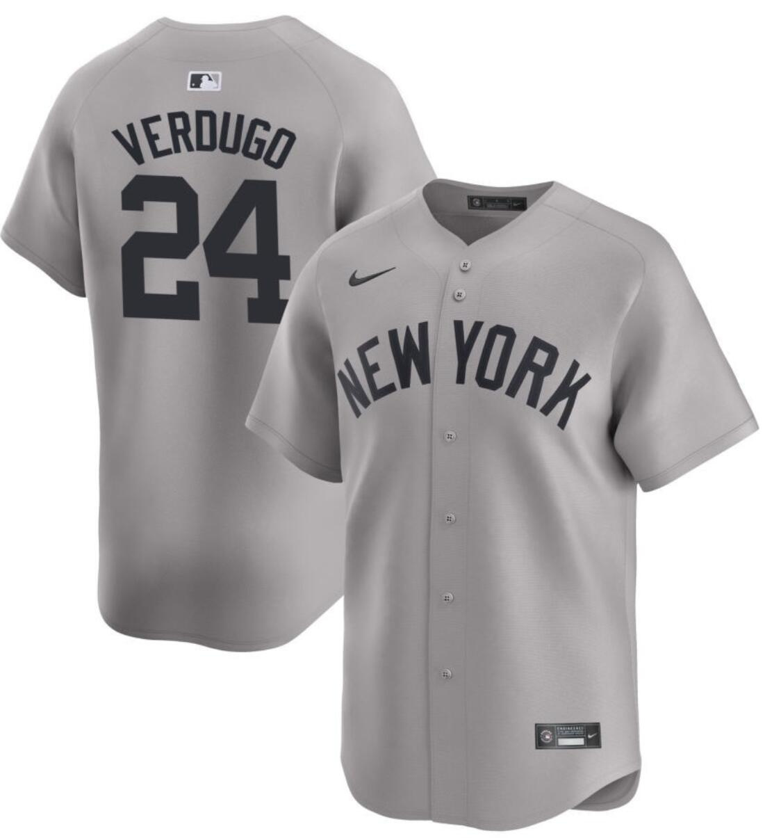Men's New York Yankees #24 Alex Verdugo Gray 2024 Away Limited Cool Base Stitched Baseball Jersey Men's New York Yankees #24 Alex Verdugo Gray 2024 Away Limited Cool Base Stitched Baseball Jersey