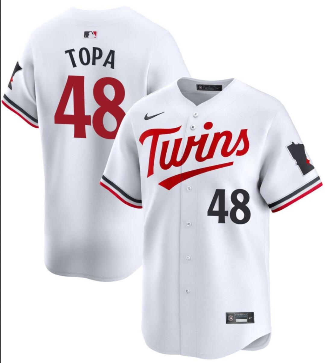 Men's Minnesota Twins #48 Justin Topa White 2024 Home Limited Cool Base Stitched Baseball Jersey