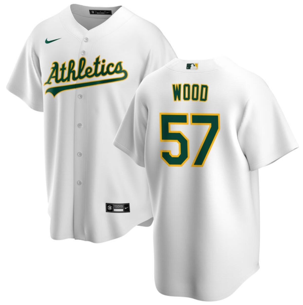 Men's Oakland Athletics #57 Alex Wood White Cool Base Stitched Jersey