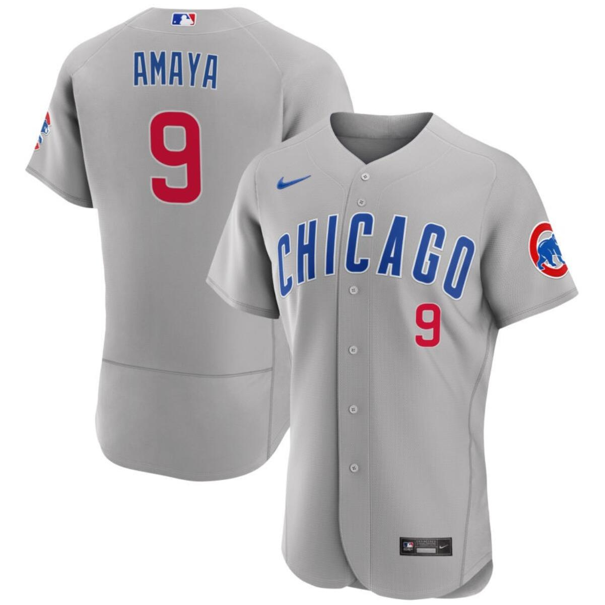 Men's Chicago Cubs #9 Miguel Amaya Grey Flex Base Stitched Baseball Jersey