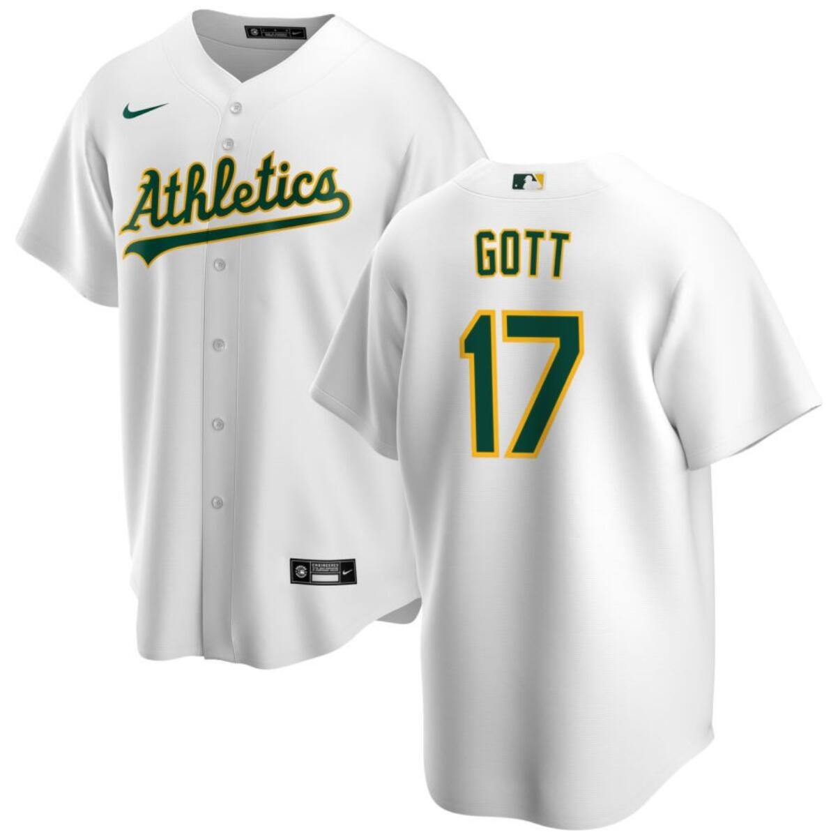 Men's Oakland Athletics #17 Trevor Gott White Cool Base Stitched Jersey