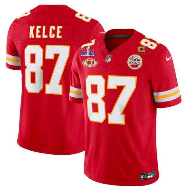 Men's Kansas City Chiefs #87 Travis Kelce Red F.U.S.E. With "NKH" Patch And Super Bowl LVIII Patch Vapor Untouchable Limited Stitched Football Jersey