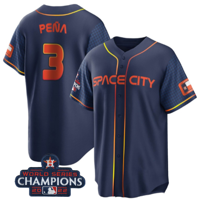 Men's Houston Astros #3 Jeremy Peña Navy 2022 World Series Champions City Connect Stitched Baseball Jersey