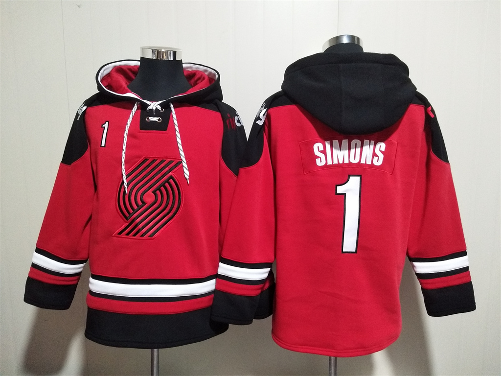 Men's Portland Trail Blazers #1 Anfernee Simons Red Lace-Up Pullover Hoodie