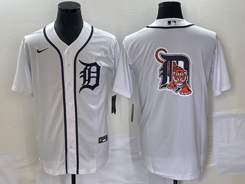 Men's Detroit Tigers White Team Big Logo Cool Base Stitched Jersey