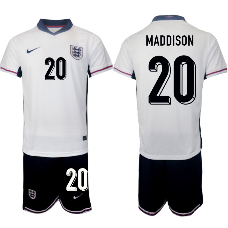Men's England #20 James Maddison 2024-25 White Home Soccer Jersey Suit