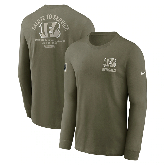 Men's Cincinnati Bengals Olive 2025 Salute to Service Sideline Long Sleeve T-Shirt