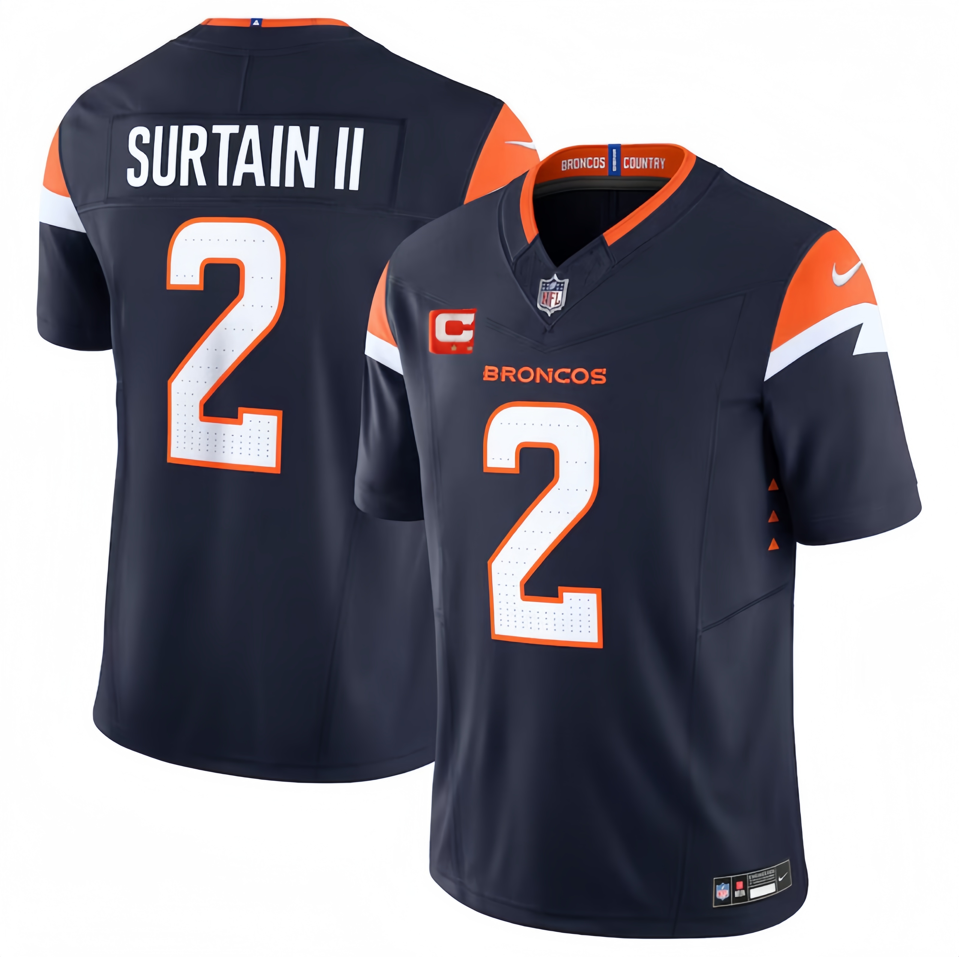 Men's Denver Broncos #2 Pat Surtain II Navy 2024 F.U.S.E. With 1-Star C Patch Alternate Vapor Limited Stitched Football Jersey