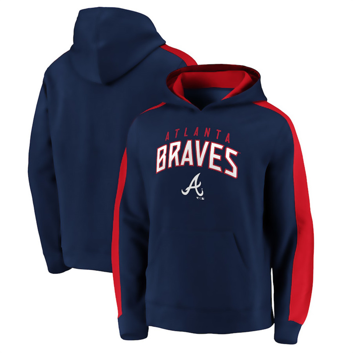 Men's Atlanta Braves Navy Game Time Arch Pullover Hoodie Pullover Hoodie