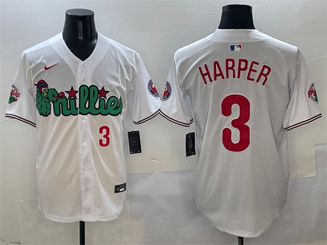 Men's Philadelphia Phillies #3 Bryce Harper White Phanatic Limited Stitched Jersey Men's Philadelphia Phillies #3 Bryce Harper White Phanatic Limited Stitched Jersey