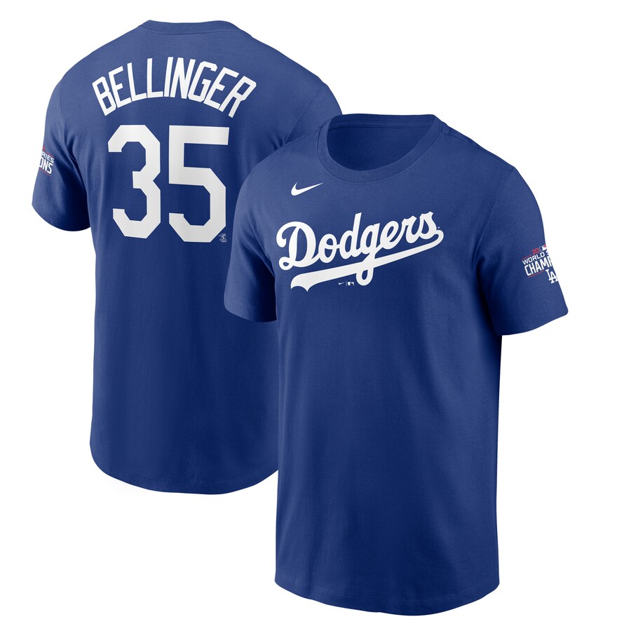 Men's Los Angeles Dodgers #35 Cody Bellinger Blue 2020 World Series Champions T-Shirt
