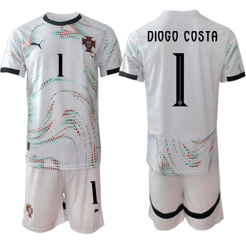Men's Portugal Team #1 Diogo Costa 2025 White Away Soccer Jersey Suit Men's Portugal Team #1 Diogo Costa 2025 White Away Soccer Jersey Suit