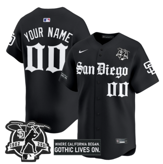 Men's San Diego Padres Custom Black Gothic Edition Vapor Limited Stitched Baseball Jersey Men's San Diego Padres Custom Black Gothic Edition Vapor Limited Stitched Baseball Jersey