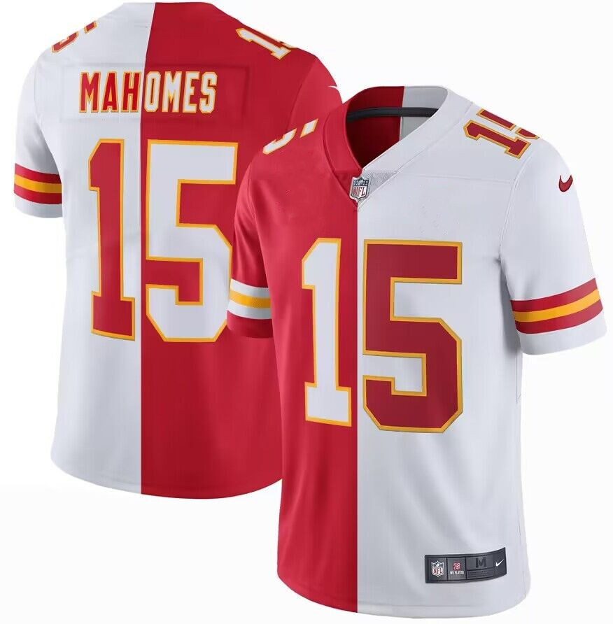 Men's Kansas City Chiefs Active Player Custom Red & White Split Limited Stitched Jersey