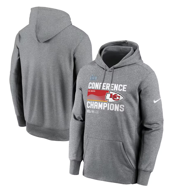 Men's Kansas City Chiefs Heather Gray 2022 AFC Champions Locker Room Trophy Collection Pullover Hoodie Men's Kansas City Chiefs Heather Gray 2022 AFC Champions Locker Room Trophy Collection Pullover Hoodie