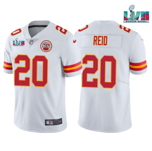 Men’s Kansas City Chiefs #20 Justin Reid White Super Bowl LVII Patch Vapor Untouchable Limited Stitched Jersey