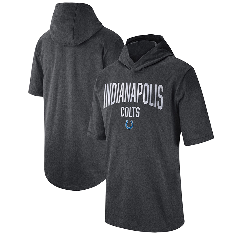 Men's Indianapolis Colts Heathered Charcoal Sideline Training Hooded Performance T-Shirt Men's Indianapolis Colts Heathered Charcoal Sideline Training Hooded Performance T-Shirt