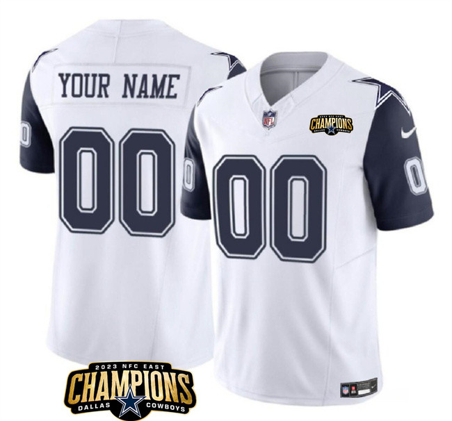 Men's Dallas Cowboys Active Player Custom White/Navy 2023 F.U.S.E. NFC East Champions Patch Stitched Football Jersey