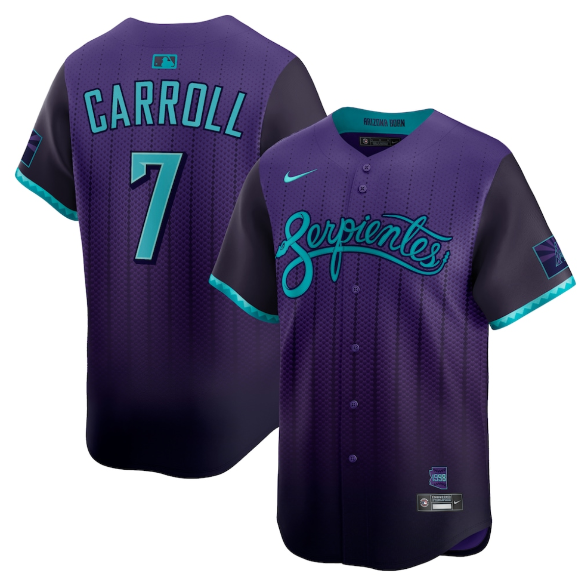 Men's Arizona Diamondbacks #7 Corbin Carroll Purple 2025 City Connect Limited Stitched Baseball Jersey Men's Arizona Diamondbacks #7 Corbin Carroll Purple 2025 City Connect Limited Stitched Baseball Jersey