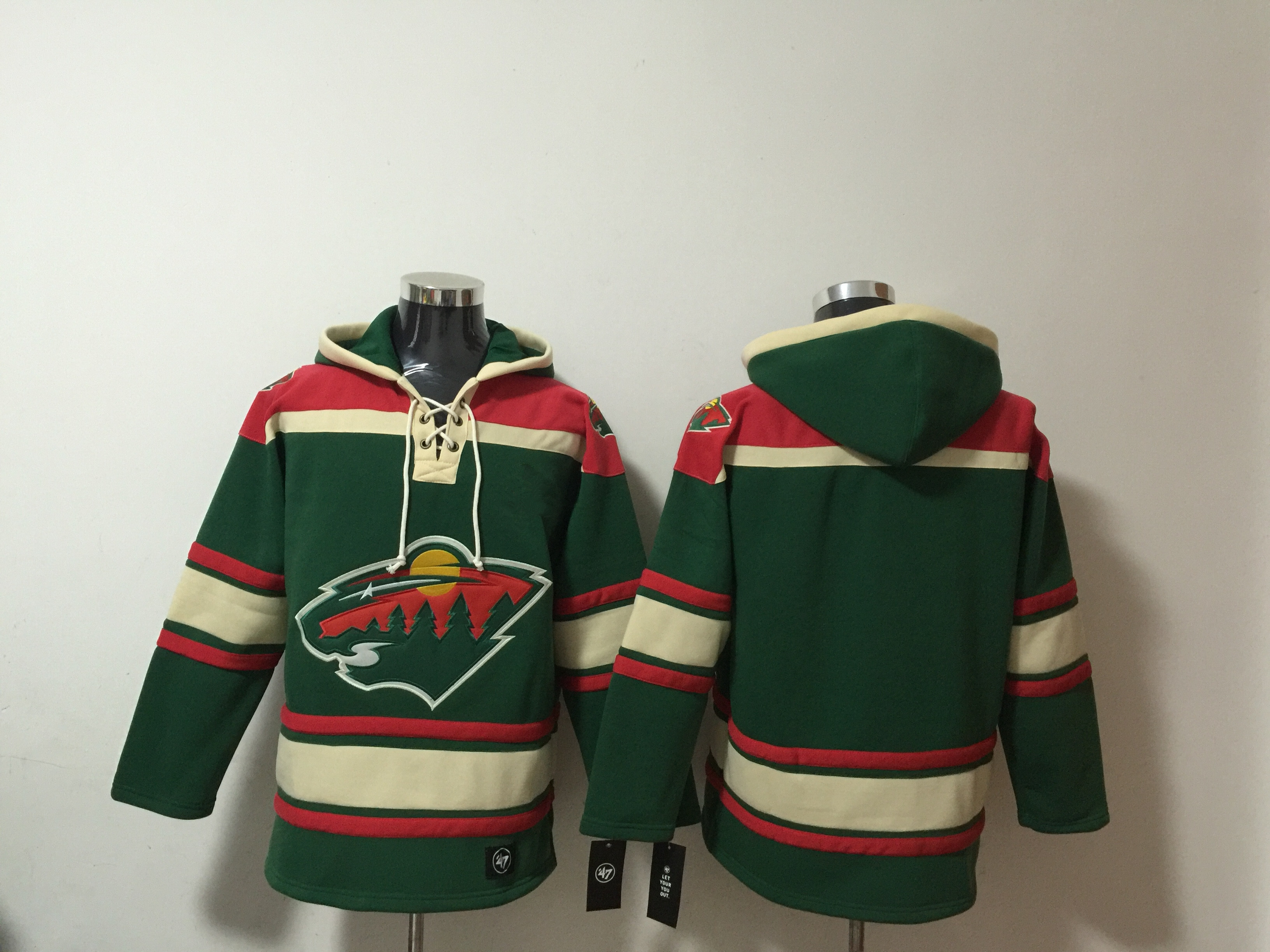 Men's Minnesota Wild Blank Green Lace-Up Pullover Hoodie