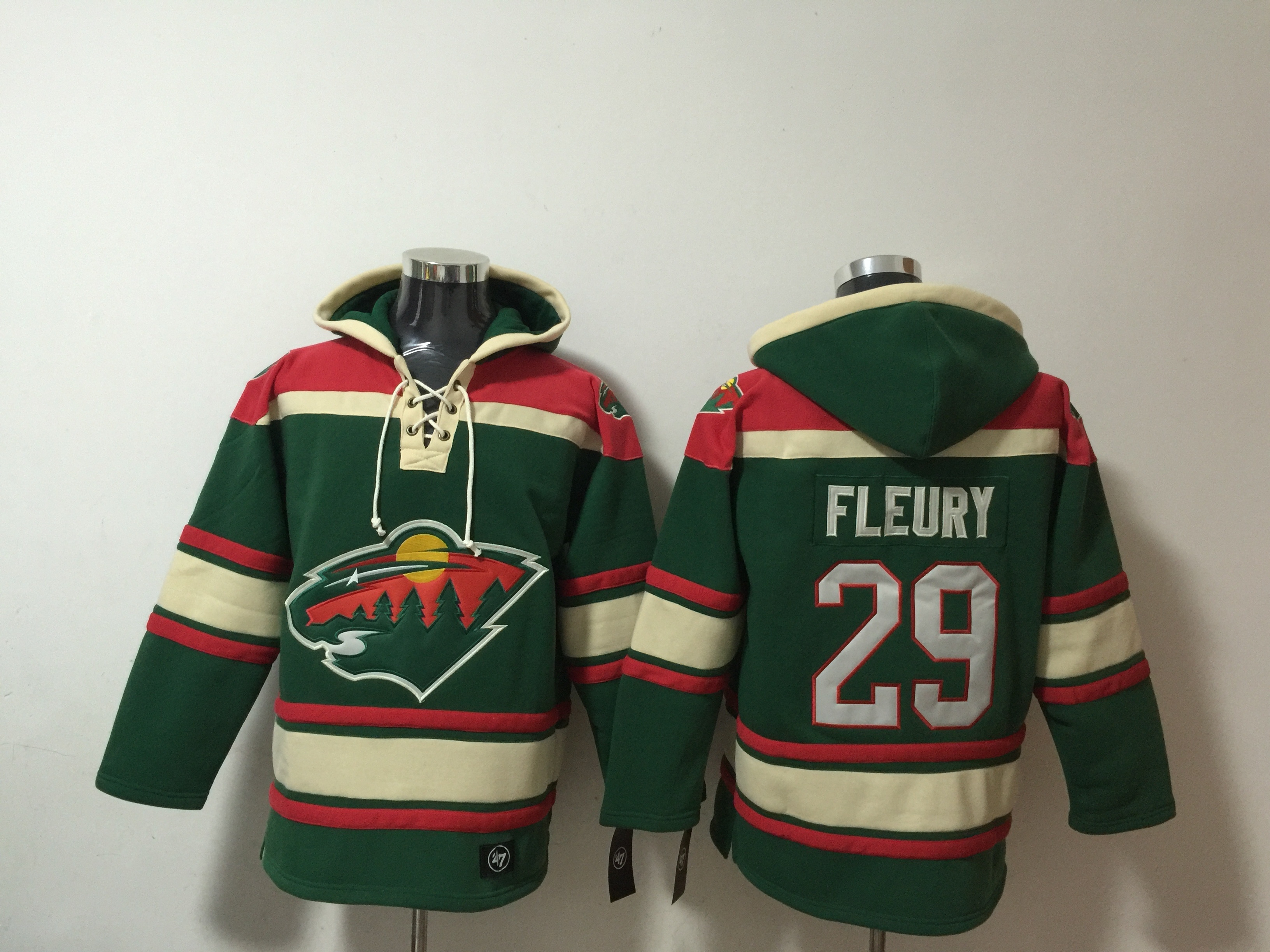 Men's Minnesota Wild #29 Marc-Andre Fleury Green Lace-Up Pullover Hoodie