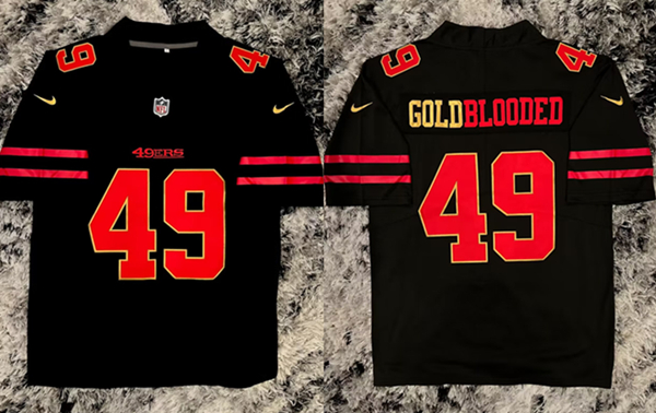 Men's San Francisco 49ers #49 GoldBlooded Black Stitched Jersey