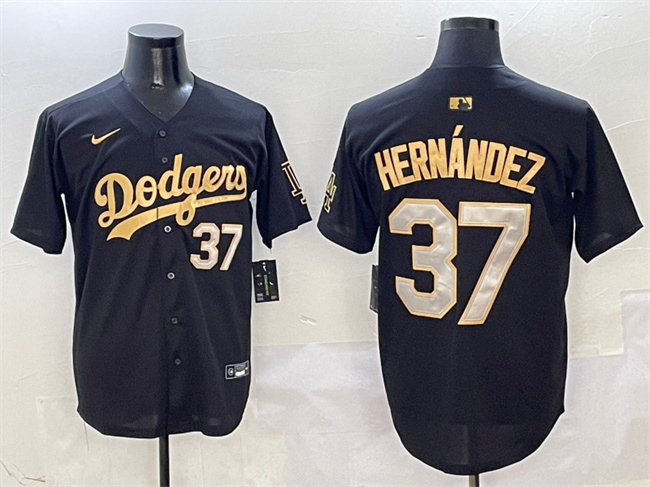 Men's Los Angeles Dodgers #37 Teoscar Hernández Black/Gold Limited Stitched Baseball Jersey Men's Los Angeles Dodgers #37 Teoscar Hernández Black/Gold Limited Stitched Baseball Jersey