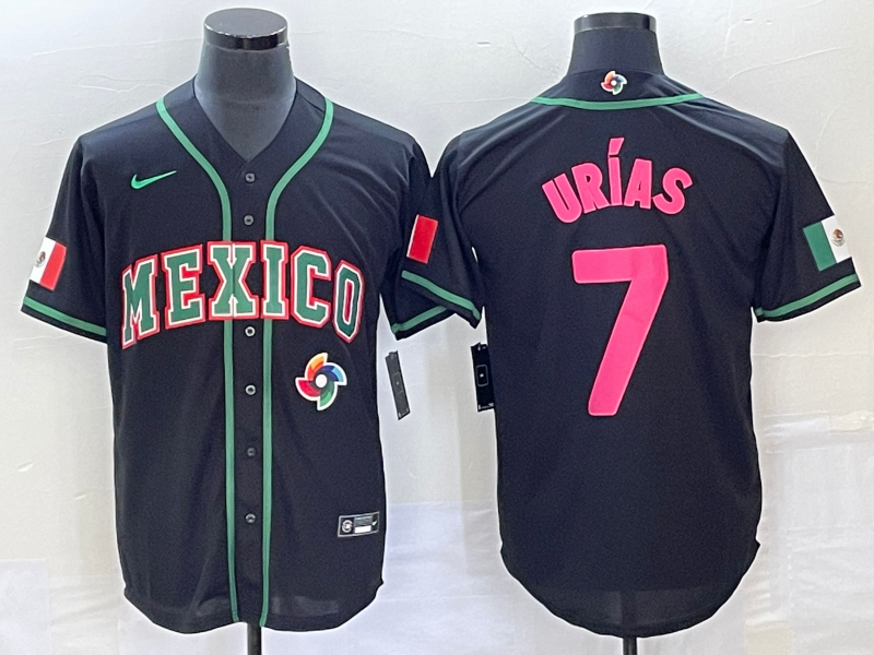 Men's Mexico Baseball #7 Julio Urías 2023 Black World Baseball With Patch Classic Stitched Jersey Men's Mexico Baseball #7 Julio Urías 2023 Black World Baseball With Patch Classic Stitched Jersey