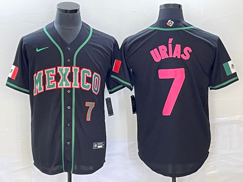 Men's Mexico Baseball #7 Julio Urías 2023 Black World Baseball With Patch Classic Stitched Jersey Men's Mexico Baseball #7 Julio Urías 2023 Black World Baseball With Patch Classic Stitched Jersey