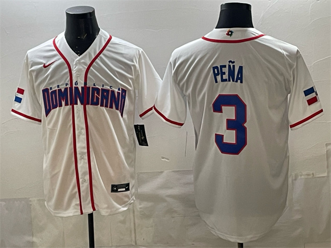 Men's Dominican Republic Baseball #3 Jeremy Peña White 2026 World Baseball Classic Home Stadium Stitched Jersey Men's Dominican Republic Baseball #3 Jeremy Peña White 2026 World Baseball Classic Home Stadium Stitched Jersey