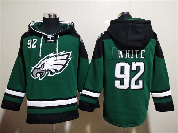 Men's Philadelphia Eagles #92 Reggie White Green Lace-Up Pullover Hoodie Men's Philadelphia Eagles #92 Reggie White Green Lace-Up Pullover Hoodie