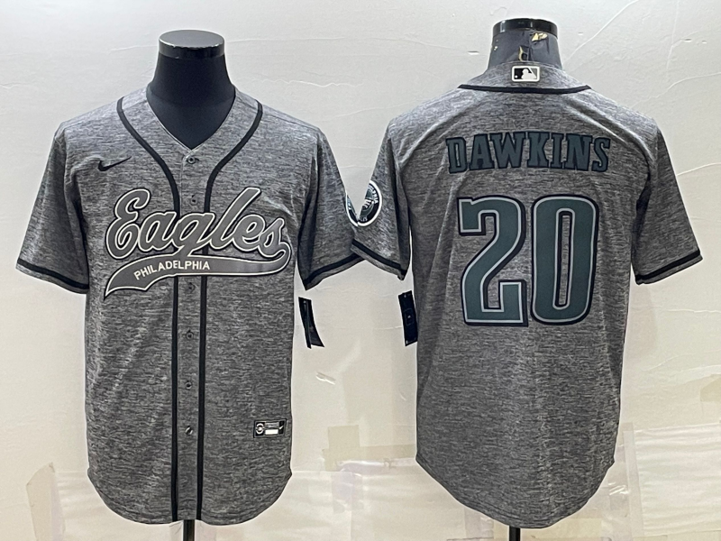 Men's Philadelphia Eagles #20 Brian Dawkins Grey With Patch Cool Base Stitched Baseball Jersey