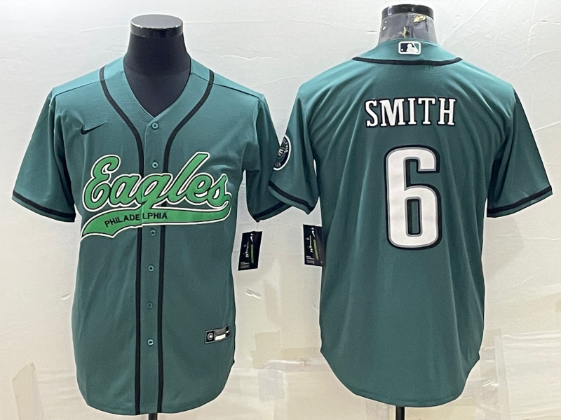 Men's Philadelphia Eagles #6 DeVonta Smith Green With Patch Cool Base Stitched Baseball Jersey