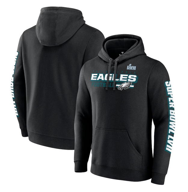 Men's Philadelphia Eagles Black Super Bowl LVII Star Trail Pullover Hoodie Men's Philadelphia Eagles Black Super Bowl LVII Star Trail Pullover Hoodie