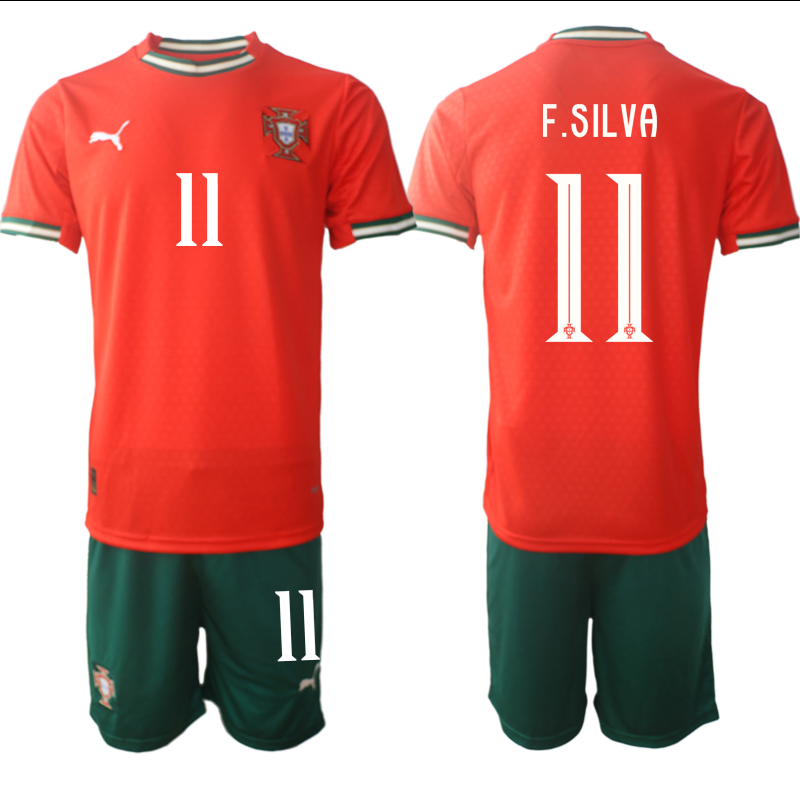 Men's Portugal Team #11 Fábio Silva 2025 Red Home Soccer Jersey Suit Men's Portugal Team #11 Fábio Silva 2025 Red Home Soccer Jersey Suit