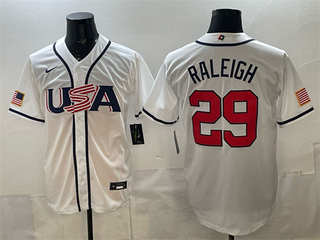 Men's USA Baseball #29 Cal Raleigh White 2026 World Baseball Classic Home Stadium Stitched Jersey Men's USA Baseball #29 Cal Raleigh White 2026 World Baseball Classic Home Stadium Stitched Jersey