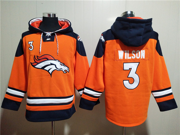 Men's Denver Broncos #3 Russell Wilson Orange Ageless Must-Have Lace-Up Pullover Hoodie Men's Denver Broncos #3 Russell Wilson Orange Ageless Must-Have Lace-Up Pullover Hoodie